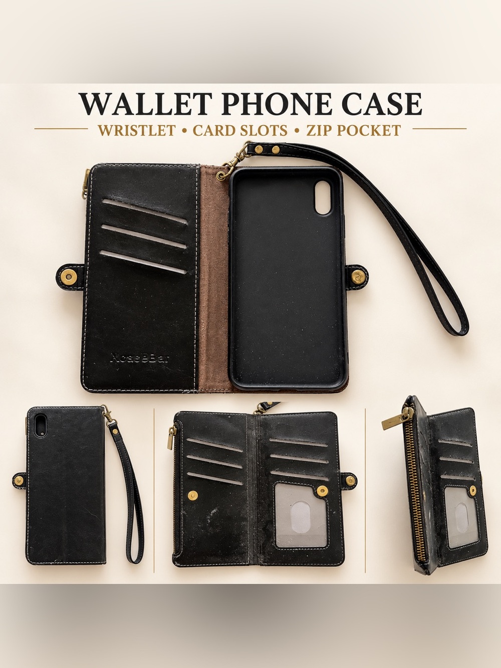 RoseBear Black Wallet Phone Case Wristlet
